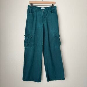 RSQ Womens Teal Blue High Rise Corduroy Pant Wide Leg 100% Cotton Bottom Size 28
